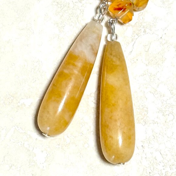 2/$20, Orange Yellow Aventurine Drop Earrings, Sterling Silver Hooks + Gemstone - Picture 4 of 10